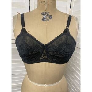 Vintage Vassarette Hollywood Circle Stitch Bullet Bra Black 34C Lacey Wireless